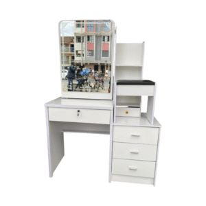 White Wooden Dressing Table – Sliding Mirror Storage Drawers