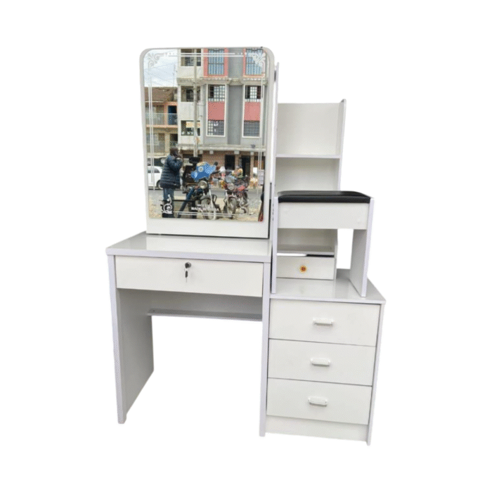 White Wooden Dressing Table – Sliding Mirror Storage Drawers
