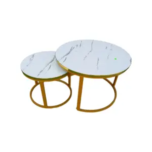 White Nesting Coffee Table Set – Marble Effect MDF Top